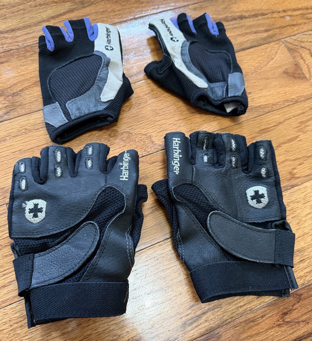 Harbinger Weightlifting Gloves Lot of 2 Pairs Leather Gym Gloves Size M and S